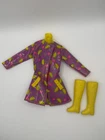 Vintage Barbie Clothing Purple Raincoat With Yellow Boots 1990s