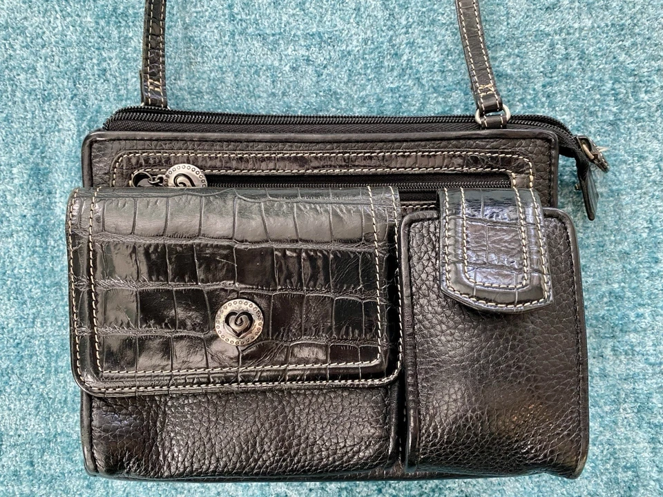 Brighton Small Crossbody Organizer Wallet Travel Bag Purse Black Pebbled Leather - Image 2 of 4