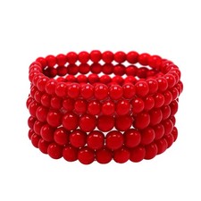 5 Pcs Faux Pearl Bracelet Set for Women Beaded Stretch Strand Bracelets for Brid