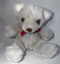Vintage 1985 8" Gund Teddy Bear Gray Brown Stuffed Plush Toy KOREA MADE Red Bow