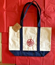 1 classic Trader Joe’s Large heavy blue, white Reuseable Grocery Tote bag NWT