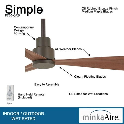 Minka Aire Simple 44"  - Medium Maple 3-Blade Remote Control - Picture 8 of 8