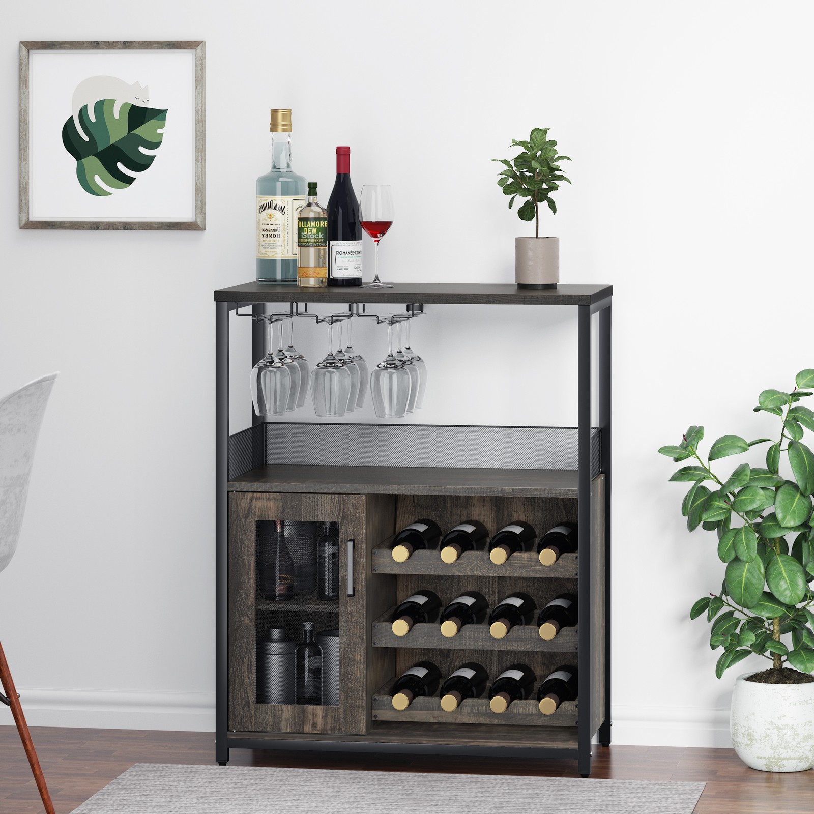 Wine Rack Cabinet With Removable Wine Shelves Offers Space For 12 Bottles, New