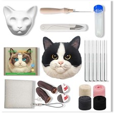 Needle Felting Kit with Cat Head Mold, Animals Needle Felting Set, DIY Cow