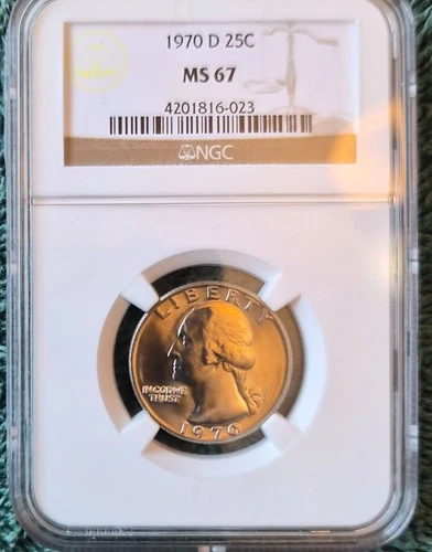1970-D 25 Cent Washington Quarter Dollar NGC  MS67 Golden Hue, lustre