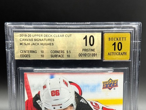 2019 Clear Cut Jack Hughes Canvas Signatures BLUE INK Rookie /25 BGS 10 PRISTINE - Bild 5 von 7