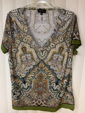 Missa Paige Women’s Top,size XL,sleeveless,green Plus Multi ,border, Stretchy