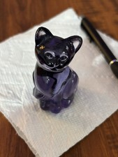 Vintage Fenton Art Glass Purple 3" Sitting Cat Figurine
