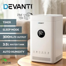 Devanti Ultrasonic Humidifier Air Purifier Top Fill Auto Humidity 3.5L White