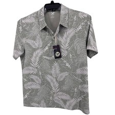 Yiume Shirt Hawaiian Polo Large Mens Gray New Tropical Leaf Print Short Sleeve