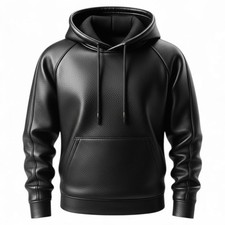 Men's Black Premium Leather Hoodie Handmade Genuine Lambskin Leather Jacket