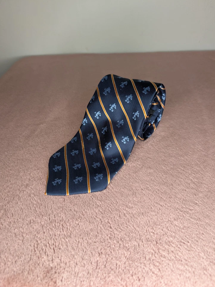 Corbata de seda vintage de Mickey Mouse a rayas azul marino/naranja de Walt Disney World ~ Foto 2 de 4