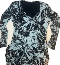 Karen Kane Faux Wrap Dress Blue Black Floral Lined EUC XL knee length