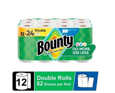Bounty Select-A-Size Paper Towels, White, 12 Double Rolls = 24 Regular Rolls