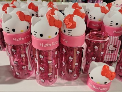 Hello Kitty Sanrio Trinkflasche 3D Deckel rosa Kinder Schule 450ml ohne Strohhalm