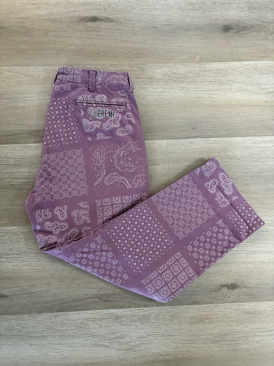 Supreme Paisley Grid Chino Pant SS20 Dark Lilac Size 32 Patchwork