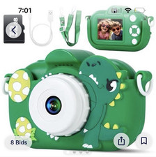 Kids Digital Toy Camera Dinosaur Green Dual Lens w/ Lanyard USB Cable
