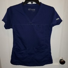 Greys Anatomy by Barco Womens Navy Blue Pintuck V-Neck Scrub Top Size XS