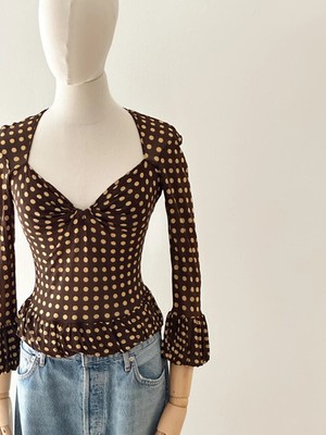 Yves Saint Laurent Rive Gauche   Flirty Polka Dot Blouse, c. 1990s 2000s
