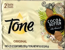 Tone Original Cocoa Butter With Vitamin E Bar Soap, 2 Pack - 4.25 Oz