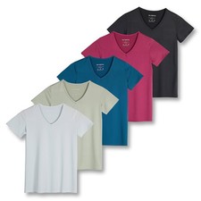 5 Pack: Women's Dry Fit Short Sleeve V Neck Workout Top - Fitness Pilates Gym...