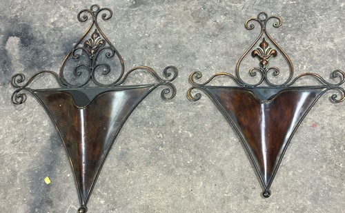 Vintage Set Metal Scroll Indoor/Outdoor Wall Planter Hanger 24”x20” And 20”x 16”