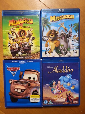 LOT of 4 Cars 2 Aladdin Madagascar Escape 2 Africa Blu Ray Disc
