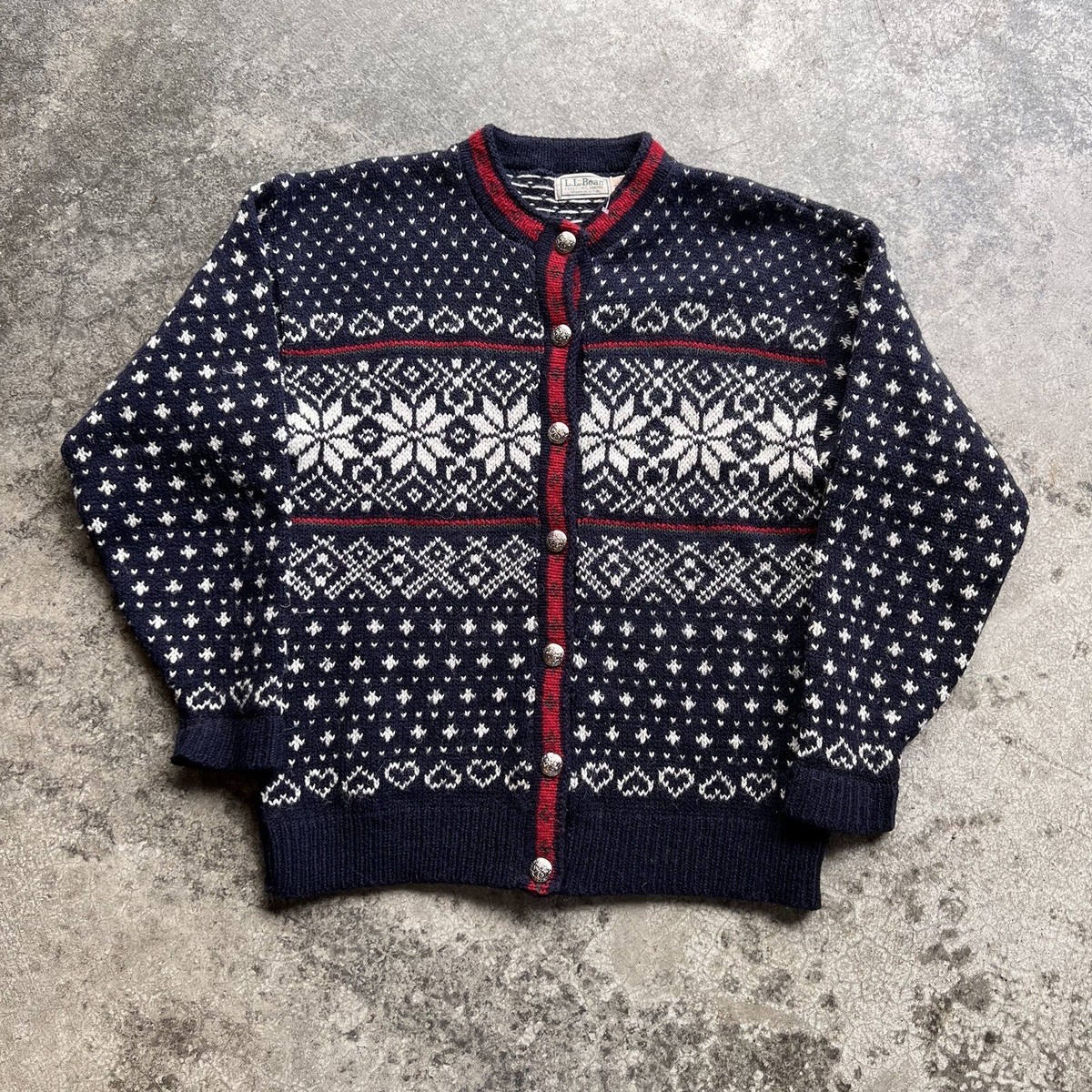 Vintage 80s LL Bean Nordic Cardigan Wool Sweater Mens Size Large