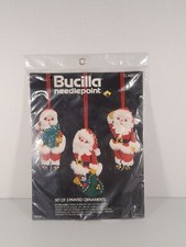 VTG BUCILLA Needlepoint Set of 3 Painted Ornaments Santa Claus 60533 NOS NEW