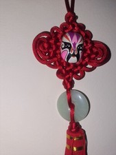 Superb Chinese Opera Porcelain Hand Painted Mask On Red Knots With Tassel No Box