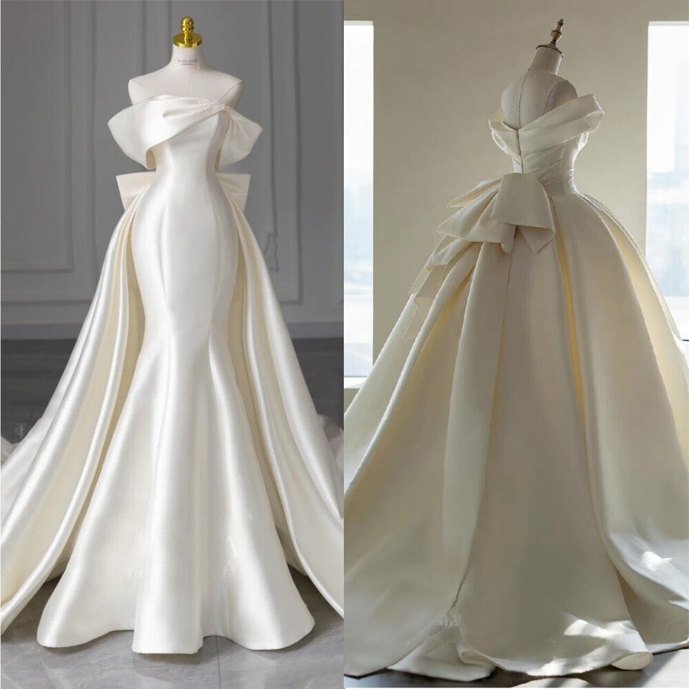 Elegante Vestido de Novia Sirena Sin Tirantes con Tren Desmontable Satén Vestidos de Novia