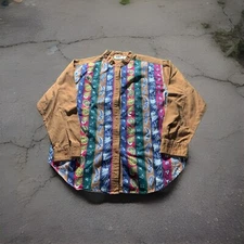 gitano vintage stripe paisley button shirt Womens LARGE fall leaf work