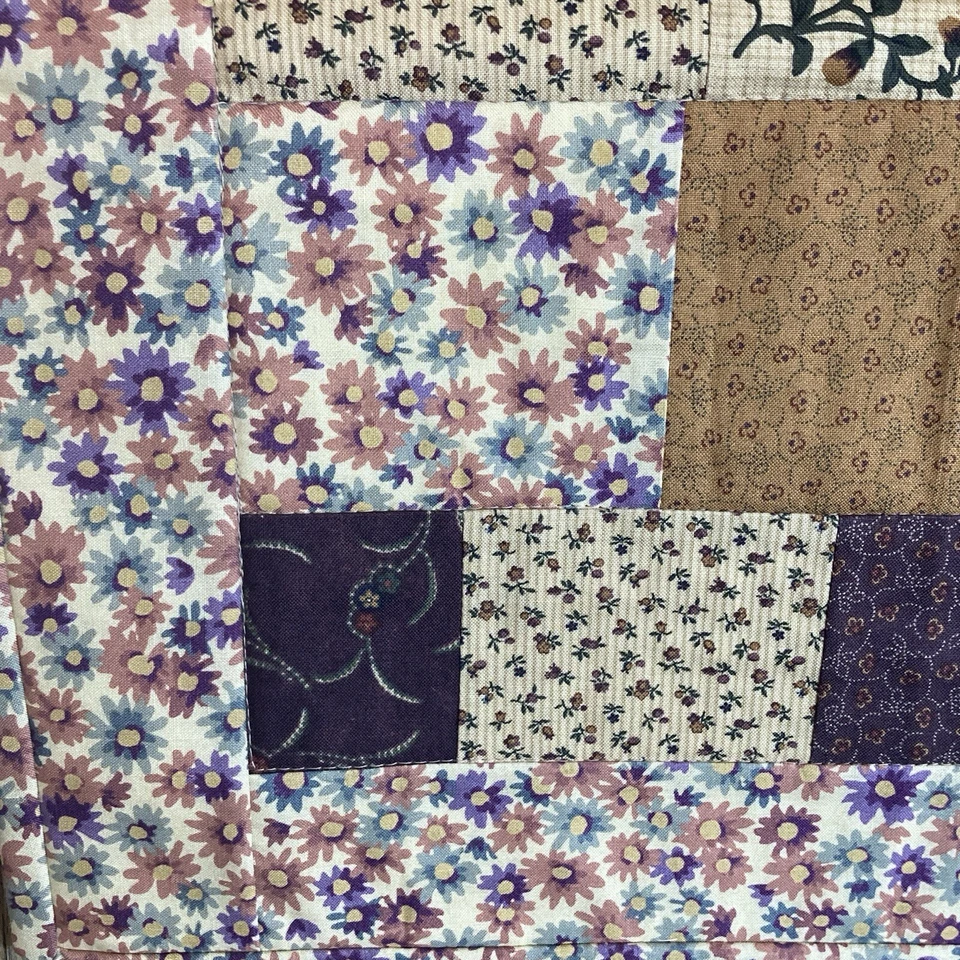 Patchwork Quilted Tablecloth Browns, Floral 29x36, Calico, Handmade - Image 4 of 4