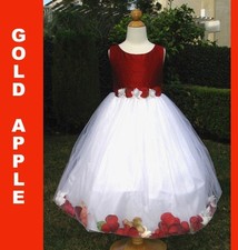 Girls, Recital, Party Silk Petal Dress, White/Red Size: 12  11-12 years 