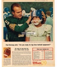 1964 Wilson Football Helmet Shoulder Pads Paul Hornung Green Bay Packers Vtg Ad
