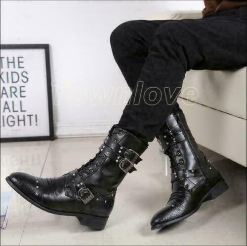 Autumn Men's Lace Up Zip Rivet Punk Rock Boots Goth Band
