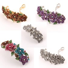 Sparkling beautiful silver tone rhinestone crystal rose hair clip barrette 66