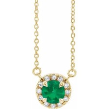 4 mm Natural Emerald  .05 CTW Diamond 18" Necklace In 14K Yellow Gold