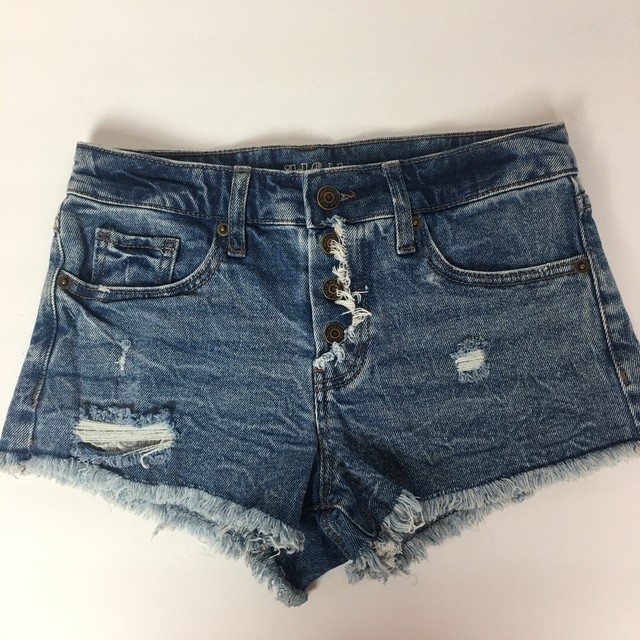 Wild Fable Women Destructed Frayed Button Fly Denim Jean Shorts Blue