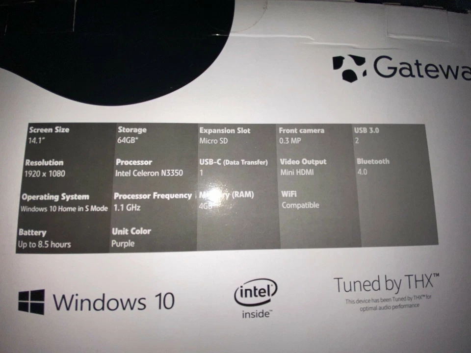 Gateway GWTN141-1PR 14.1″ FHD Slim Notebook, Intel Celeron N3350, 4GB RAM, 64GB - Image 4 of 4