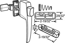 Push Button Latch Set Free Hanging Handle Storm Door 1 to 1-1/4in Thick Black