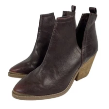 Not Rated Women's 7 Burgundy Brown Leather Stacked Block Heel Booties Boots