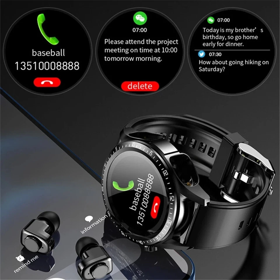 2 IN 1 Smart Watch Bluetooth Smartwatch w/ Wireless Earbuds Stereo Earphones - Image 2 of 4