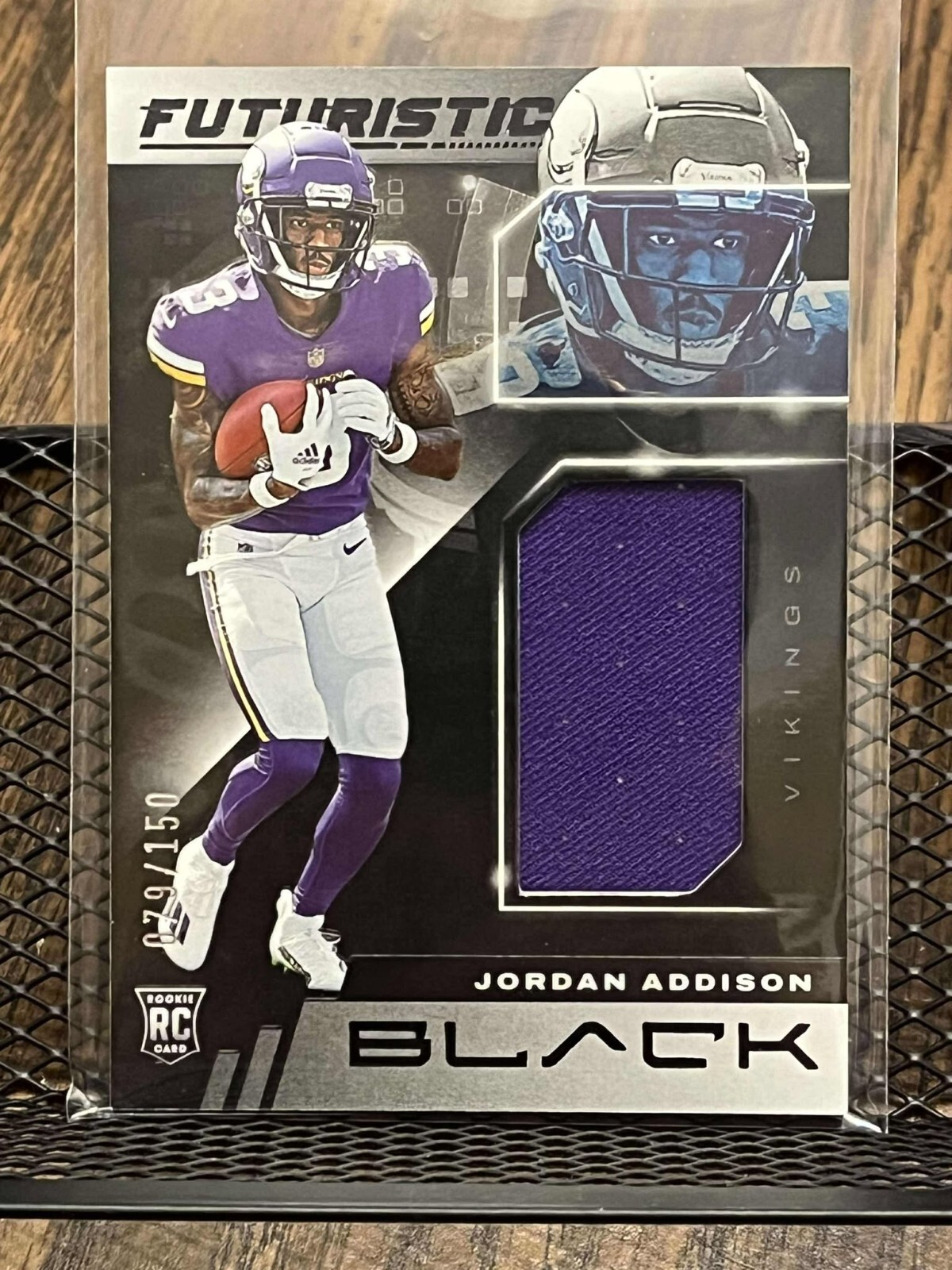 JORDAN ADDISON 2023 PANINI BLACK "FUTURISTIC" VIKINGS ROOKIE JERSEY PATCH RC /99