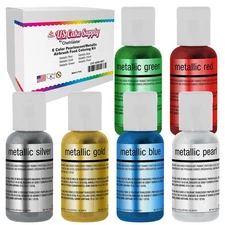 6 US Cake Supply Airbrush Cake Pearlescent Shimmer Metallic Colors in 0.64fl.oz.