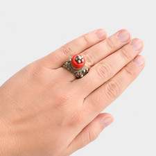 Antique Ethiopian Silver Ring US 14 Red Stone Tribal Handmade Jewelry
