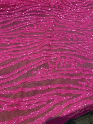 Hot Pink Sequin Vine Mesh Fabric | All-Over Sequin Embroidered Net For Dress