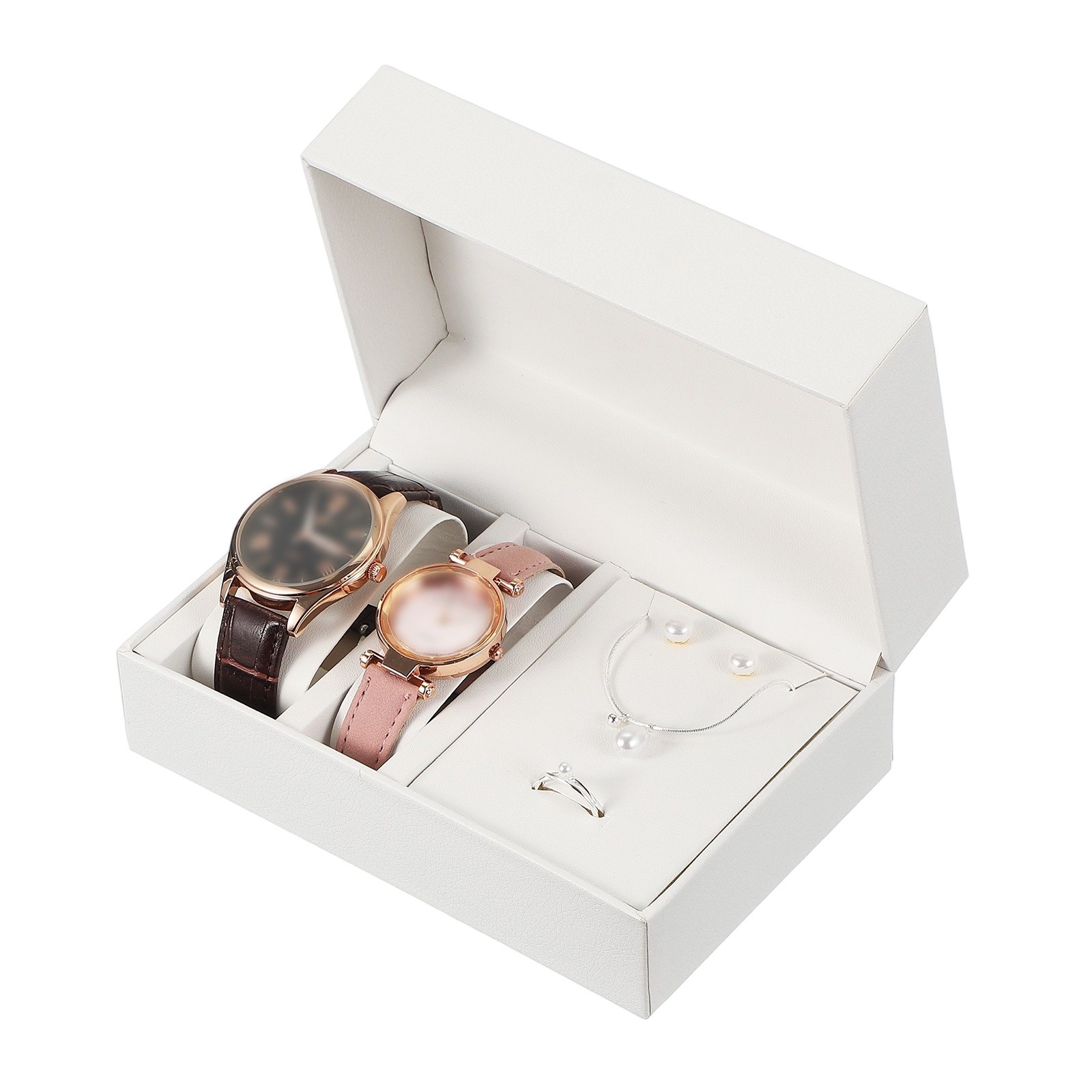 PU Leather Travel Watch Case with 2 Slots & Jewelry Organizer in White-image