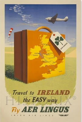 Vintage Aer Lingus Ireland Travel Poster Irish Airline Tourism Art Print 24x36
