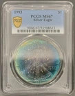 1993 PCGS MS67 American Silver Eagle Dollar $1 - Blue / Purple Toned